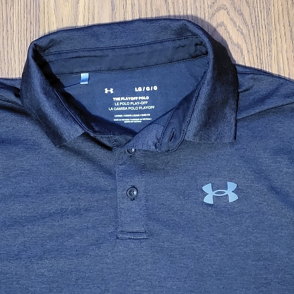 Under Armour playoff polo Men's Large Black Performance Golf Shirt Loose Fit B9